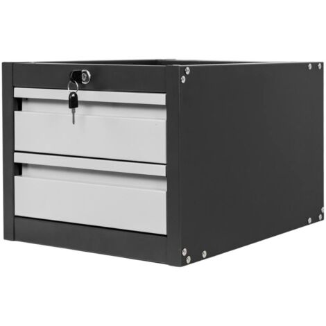 Mobile portautensili Mega-M per banchi da lavoro, 2 cassetti, L-37 cm x P-48,6 cm x A-34 cm, sistema 01 grafite/grigio frontale N