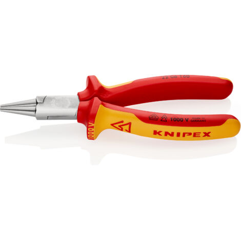 KNIPEX 22 06 160 Pinza a becchi tondi isolati con manici rivestiti in materiale bicomponente, collaudati VDE cromata 160 mm