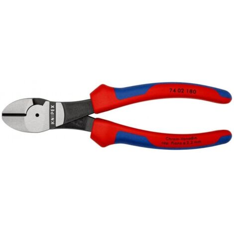 KNIPEX 74 02 180 Tronchese laterale per meccanica tipo "forte" con manici comfort atramentata nera 180 mm