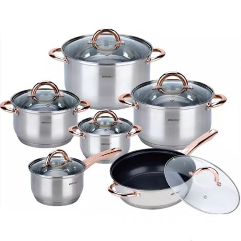 Set di pentole in acciaio KINGHOFF Rosegold KH-1765 da 12 pezzi