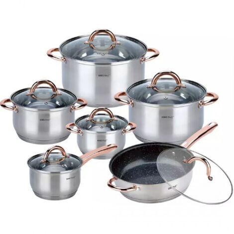 Set di pentole in acciaio KINGHOFF Rosegold KH-1766 da 12 pezzi (1/5)