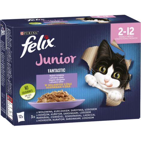 Cibo per gattini Felix Fantastic Junior, gusti assortiti in gelatina, 1,02 kg (12 x 85 g)