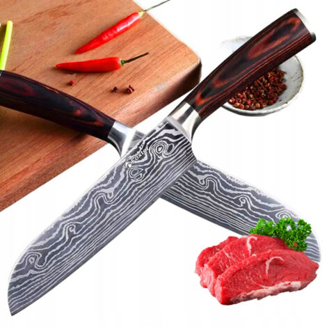 COLTELLO DA CUOCO AFFILATO DA CUCINA GIAPPONE 22CM DA CACCIA AFFILATO DECORATO