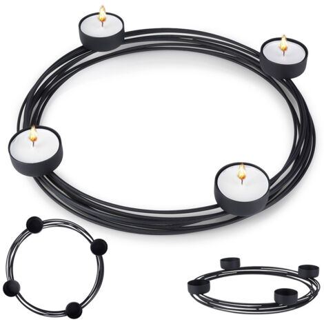 Portacandele in metallo nero, supporto rotondo, candele tealight, decorazione da tavolo