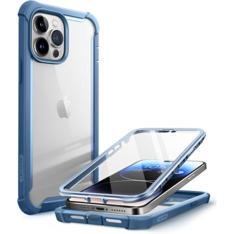 CUSTODIA PER IPHONE 14 PRO MAX CON RETRO SOLIDO E CORNICE BLU, PARAURTI ANTERIORE E POSTERIORE (1/5)