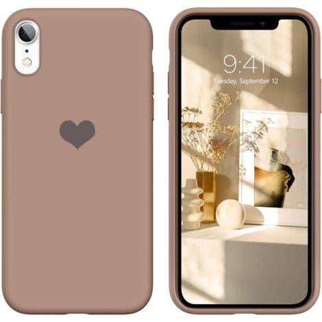 CUSTODIA PER APPLE IPHONE XR 6.06 IN SILICONE CON RETRO MARRONE SOLIDO E CUORE (1/5)