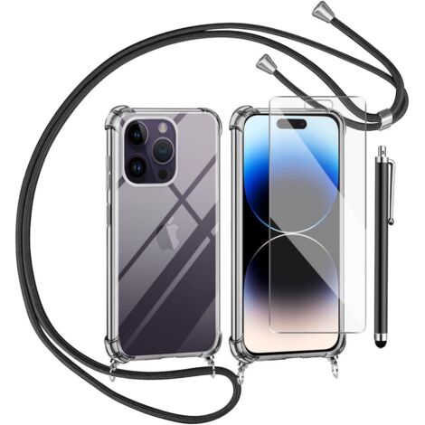 SET CUSTODIA PER APPLE IPHONE 14 PRO + VETRO TEMPERATO + CORDINO + STILO NERO (1/5)