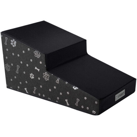 Scala per cani Welsti 30 cm 2 gradini inclinati grigio scuro con stampa argento ingresso in tessuto antiscivolo nero