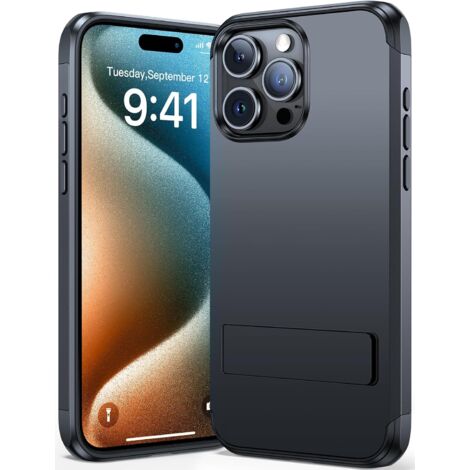 CUSTODIA RINFORZATA PER APPLE IPHONE 15 PRO NERO ARMATURA OPACO CON SUPPORTO (1/5)