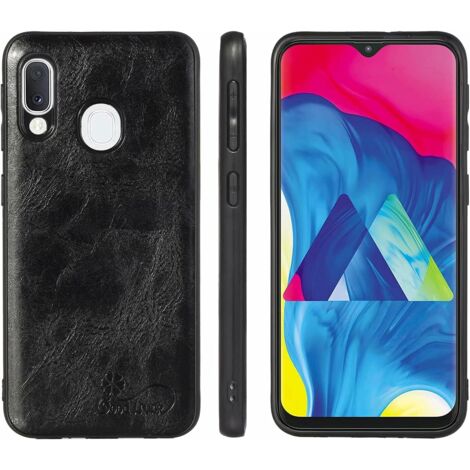 CUSTODIA IN VETRO TEMPERATO PER SAMSUNG GALAXY A20E IN PELLE NERA, COVER RESISTENTE (1/5)