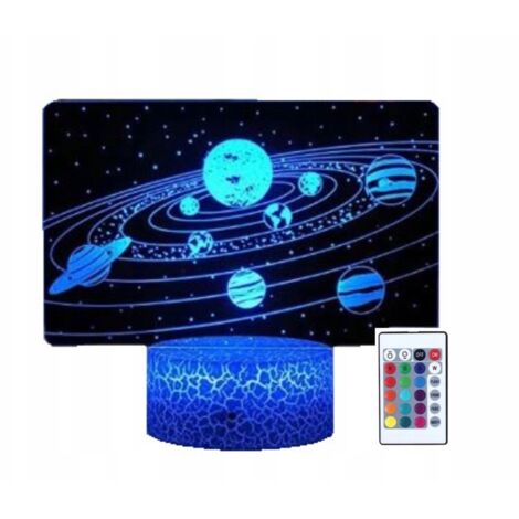 Lampada da scrivania notturna per bambini Galaxy Pianeti Spazio 3D 16 LED + telecomando