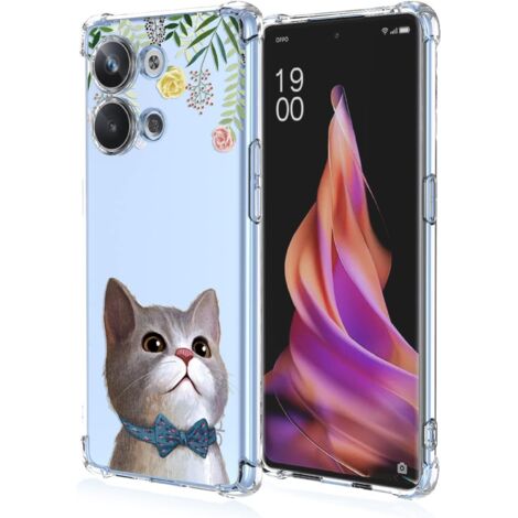CUSTODIA PER OPPO RENO9 PRO TRASPARENTE GATTO FIORI CARINO ALTA SOLIDITÀ (1/5)