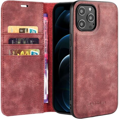 CUSTODIA 2 in 1 PER APPLE IPHONE 13 PRO 6.1" IN PELLE PU ROSSA CON PATTA + RETRO (1/5)