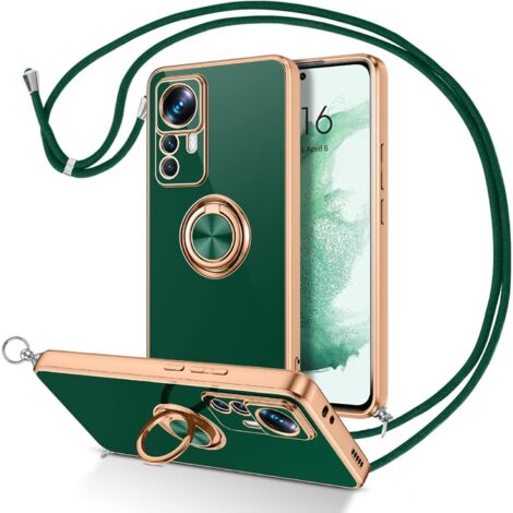 CUSTODIA IN PLASTICA PER XIAOMI 12T PRO VERDE-ORO CON CORDINO E ANELLO (1/5)