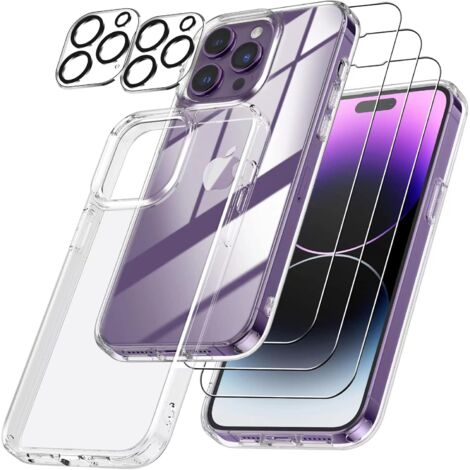 CUSTODIA PER APPLE IPHONE 14 PRO MAX RETRO TRASPARENTE 3X VETRO TEMPERATO (1/5)