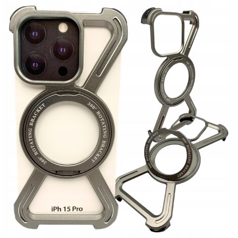 Custodia per iPhone 15 Pro Magsafe in metallo con supporto in titanio a 360° (1/5)