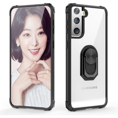 CUSTODIA PER SAMSUNG GALAXY S21+ CORNICE NERA RETRO TRASPARENTE + ANELLO (1/5)