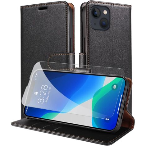 CUSTODIA FLIP NERA PER APPLE IPHONE 13 IN PELLE PU + VETRO TEMPERATO (1/5)