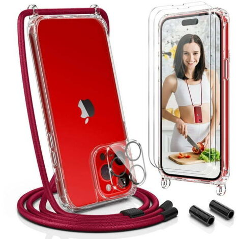 SET CUSTODIA CON CORDINO BORDEAUX APPLE IPHONE 13 PRO MAX 6.7"" + 3 VETRO (1/5)