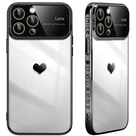 CUSTODIA IN SILICONE PER APPLE IPHONE 14 PRO MAX CON PROTEZIONE PER FOTOCAMERA A FORMA DI CUORE NERO (1/5)
