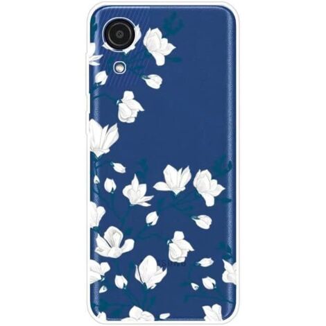 CUSTODIA PER SAMSUNG GALAXY A03s CUSTODIA TRASPARENTE IN SILICONE FIORI BIANCHI + VETRO (1/4)