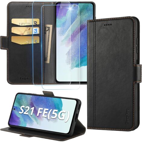 SET CUSTODIA CON FLIP PER SAMSUNG GALAXY S21 FE 5G IN PELLE PU NERA + 2 VETRO (1/5)