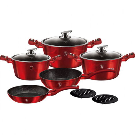BERLINGER HAUS BH-1222 SET DI PENTOLE IN GRANITO ROSSO METALLIZZATO 10 PEZZI (1/4)