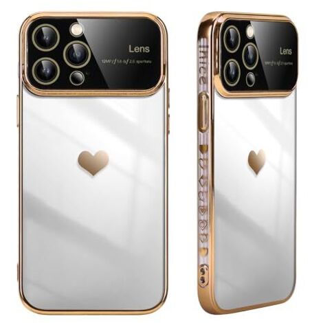 CUSTODIA PER APPLE IPHONE 15 PRO MAX CORNICE ORO CUORE PROTEZIONE FOTOCAMERA A3106 (1/5)