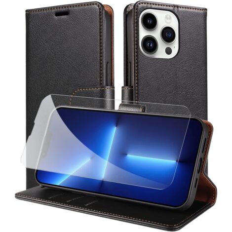 CUSTODIA FLIP NERA PER APPLE IPHONE 14 PRO IN PELLE PU + VETRO TEMPERATO (1/5)