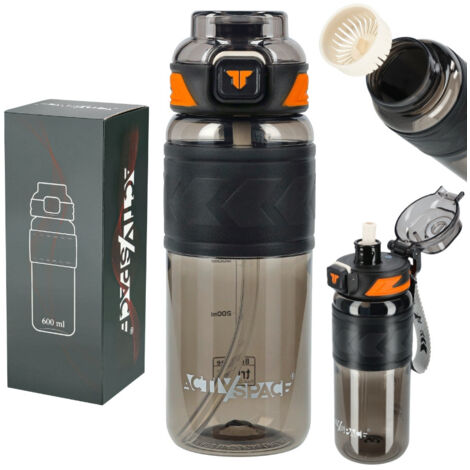 Borraccia in Tritan da 600 ml con misurino - nera (1/5)