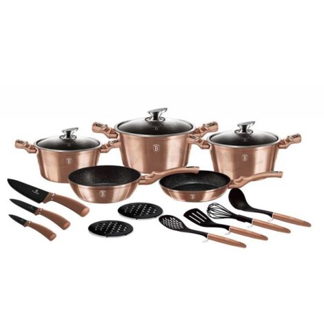 BERLINGER HAUS BH-6161 SET DI PENTOLE IN GRANITO ORO ROSA 17 PEZZI