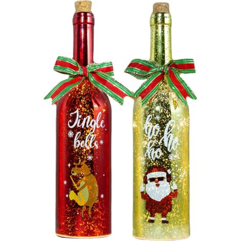 2x DECORAZIONI PER BOTTIGLIE A LED NATALIZIE ROSSE E ORO COME REGALO (1/5)