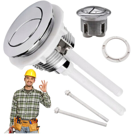 Pulsante Doppio Scarico WC 38 Mm In Plastica Argento - Ricambio Per Cassetta Con Apertura 38-50 Mm, Accessorio Bagno