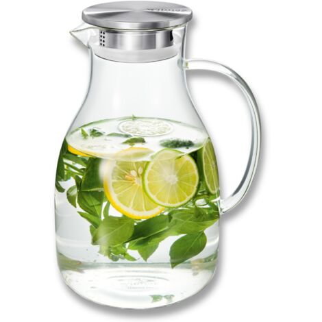 Wilmax Brocca grande in vetro borosilicato da 2,5 L con coperchio in metallo