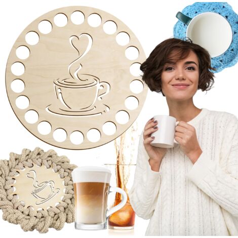 Sottobicchiere in legno per una tazza, un bicchiere di caffè, 1 pz, base per uncinetto, 10 cm