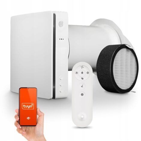 Unità di recupero calore da parete Tuya WiFi con telecomando, filtro, ventola da 60 m3/h, 3 velocità