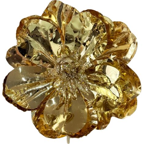 Fiori per l'albero di Natale - Magnolia dorata su clip di metallo 12 cm (1/5)