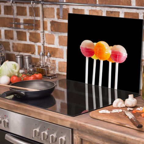 decorwelt | Piastre di copertura per piano cottura in vetroceramica, 80 x 52 cm, paraspruzzi in vetro, antiscivolo, per fornelli in vetroceramica, colore rosa, nero, frutta
