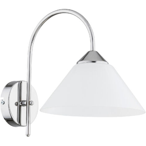 Applique da parete in vetro cromato conico paralume bianco per soggiorno corridoio 1xE27 15W TAPER Alfa