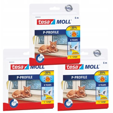 Guarnizione per finestre autoadesiva in PVC TESA, gomma, profilo P, bianca, 6 m x 3 pz.