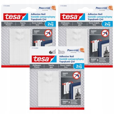 TESA Chiodo autoadesivo per intonaco e carta da parati bianco - ganci adesivi 2 kg x 3 (1/4)