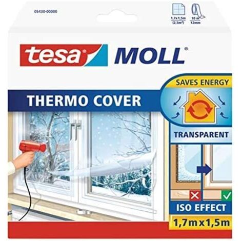 TESA Pellicola isolante termica trasparente per finestre, vetro, isolamento 1,7 m x 1,5 m (1/5)