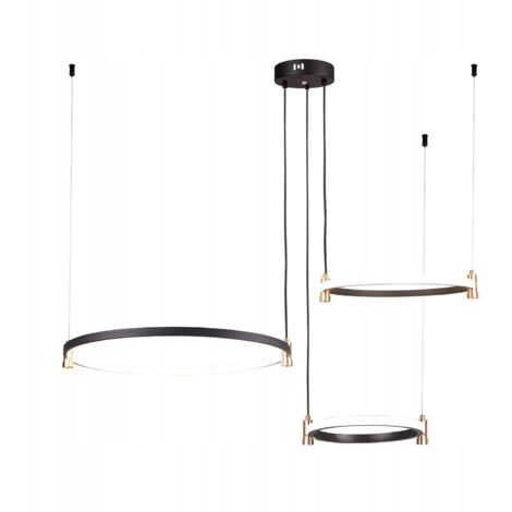 Lampada a sospensione Lampadario 3 anelli LED Anello Soggiorno Nero Telecomando (1/3)