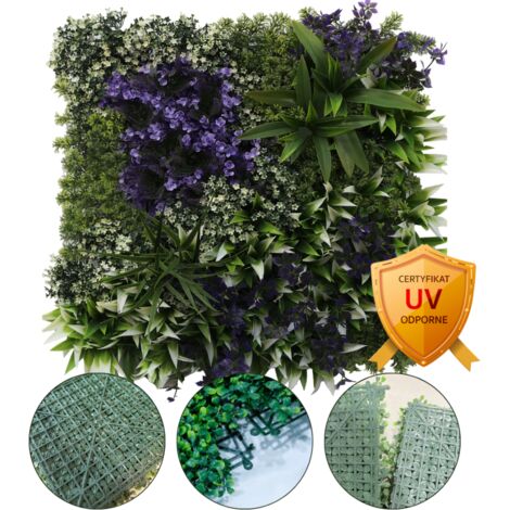 Parete verde - pannello vegetale - Fiori viola - UV 50 x 50