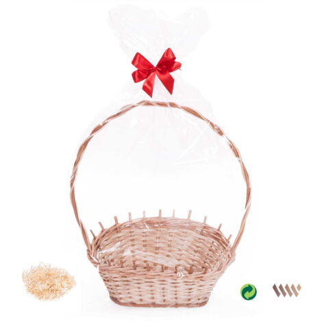 Cesto regalo in vimini per fiori, regali, regali con bellissimi fiocchi, foglio di cellophane, grande, sì, sì (1/5)