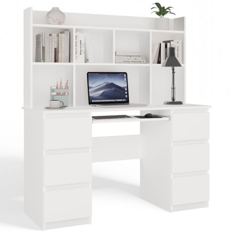 Kuba - scrivania con soprastruttura – bianco opaco – 6 cassetti + ripiani