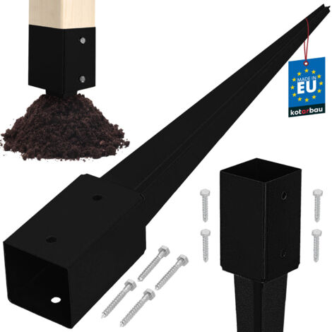 KOTARBAU® Base in acciaio per palo di ancoraggio a terra per pergole e gazebo, 81 x 81 x 750 mm, nera (1/5)
