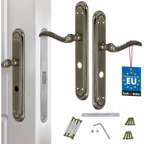 Maniglia per porta con piastra lunga, serratura per WC, per bagno, decorata con patina, 72 mm (1/5)