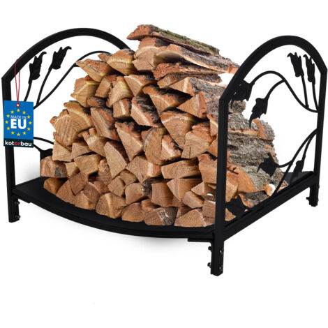 KOTARBAU® Supporto per legna da ardere per camino, in metallo, con foglie decorative, colore nero, 40 x 37 x 31 cm