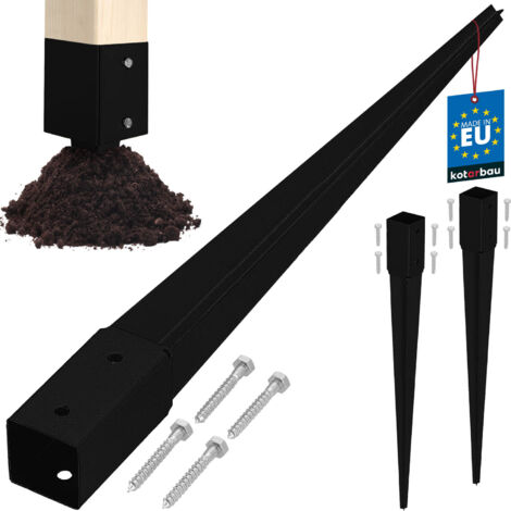 KOTARBAU® Ancoraggio a terra con base in acciaio per pergole, gazebo, 46 x 46 x 600 mm, nero, set da 2 (1/5)